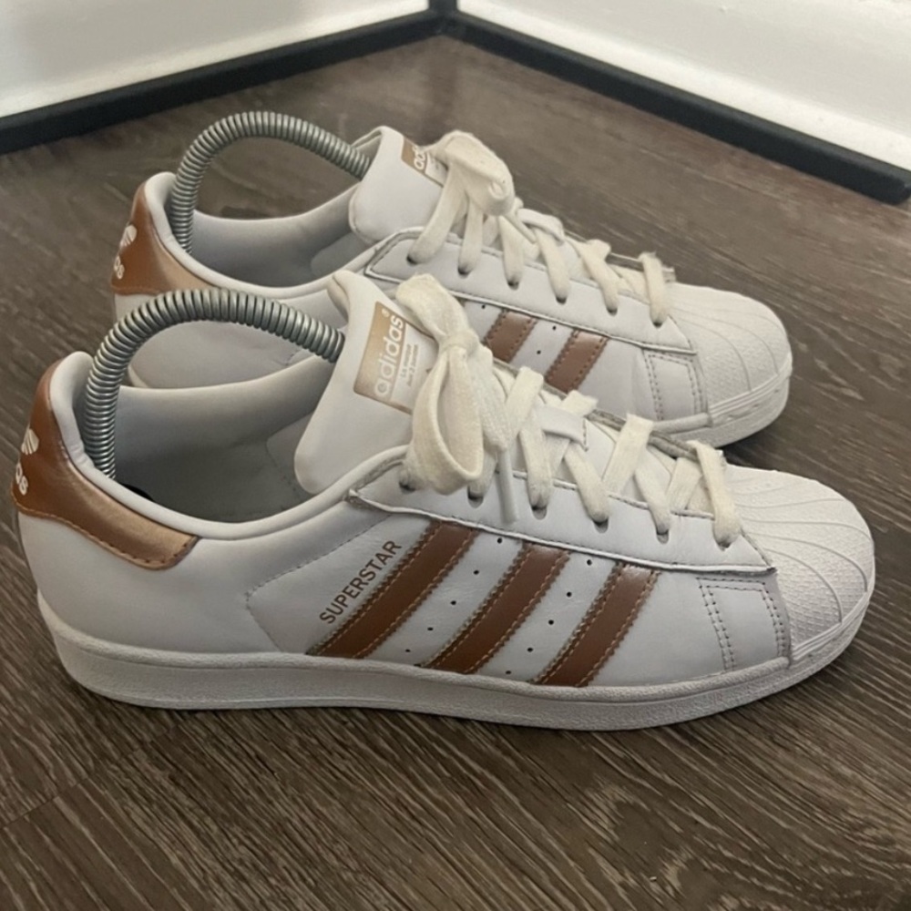 Adidas White and Rose Gold Superstar Sneakers - Picture 5 of 7